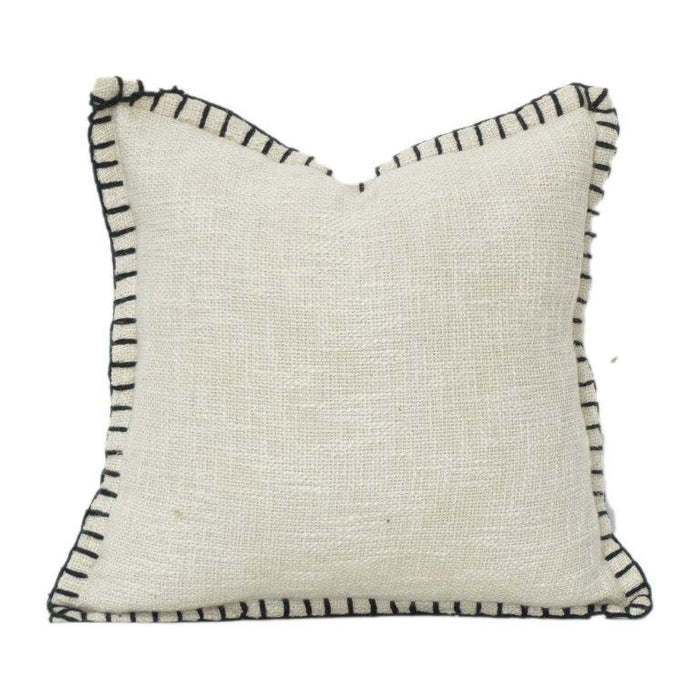 Natural Cotton Cushion Cover with Black Whipstitch Border 45x45 cm