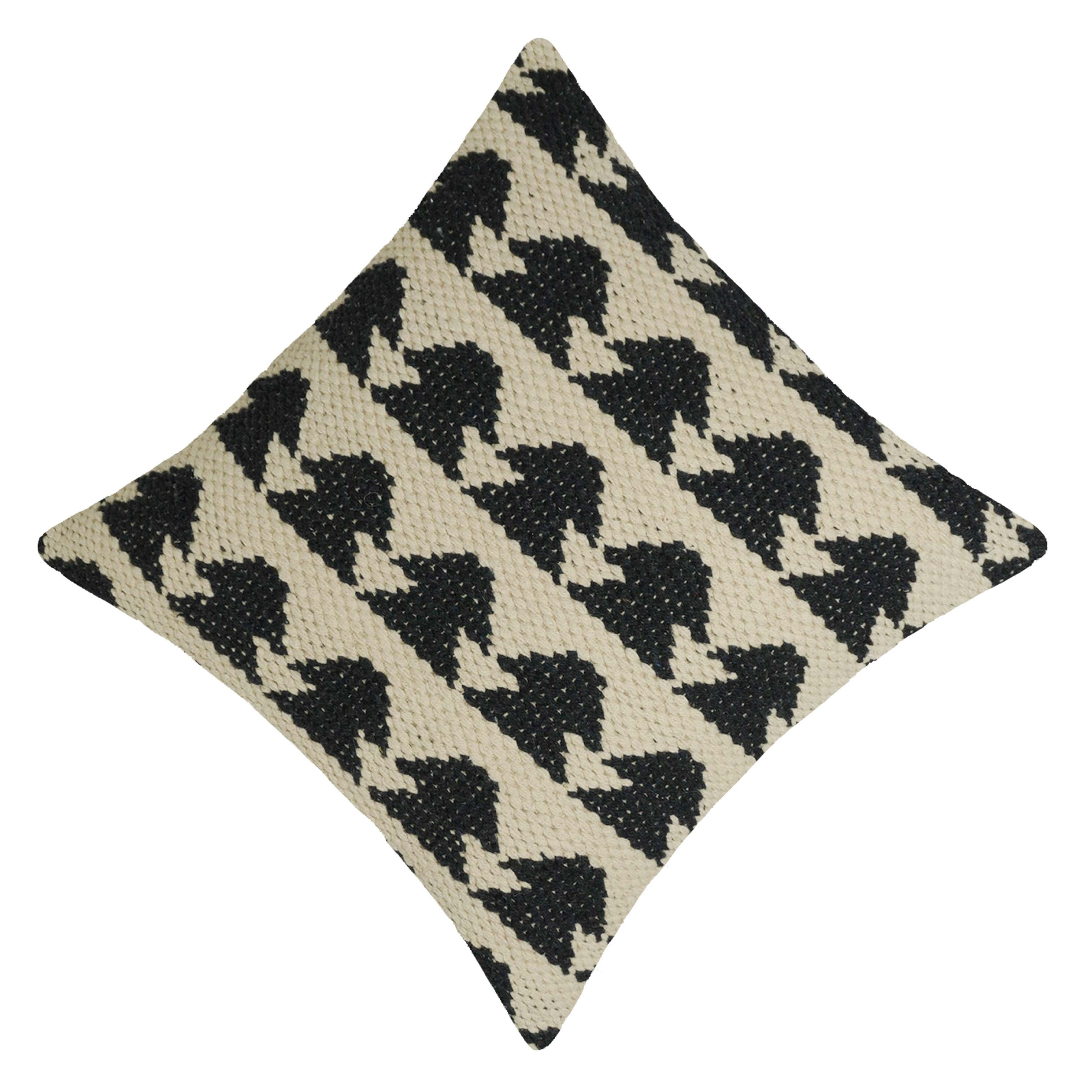 Handwoven Cotton Cushion Cover 45x45 cm | Black & Ivory Geometric Woven Throw Pillow Cover | Boho Farmhouse Decorative Cushion Cover | Hidden Zip