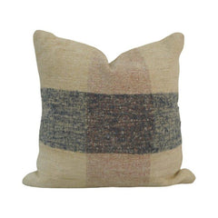 Handmade Woven Cotton Cushion Cover 45x45 cm | Neutral Beige & Blue Abstract Stripe Pillow Cover | Artisan Decorative Cushion