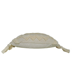 Handmade Tufted Cotton Cushion Cover with Tassels – Ivory Boho Geometric Design | Decorative Lumbar Pillow Cover | 35 x 50 cm