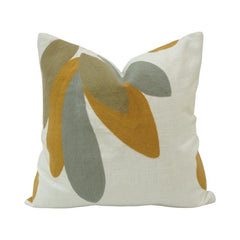 Abstract Leaf Embroidered Cotton Cushion Cover 45x45 cm | Modern Botanical Decorative Pillow Cover