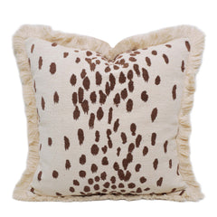 Jacquard Cushion Cover 45x45 cm – Cream & Brown Abstract Pattern with Fringe