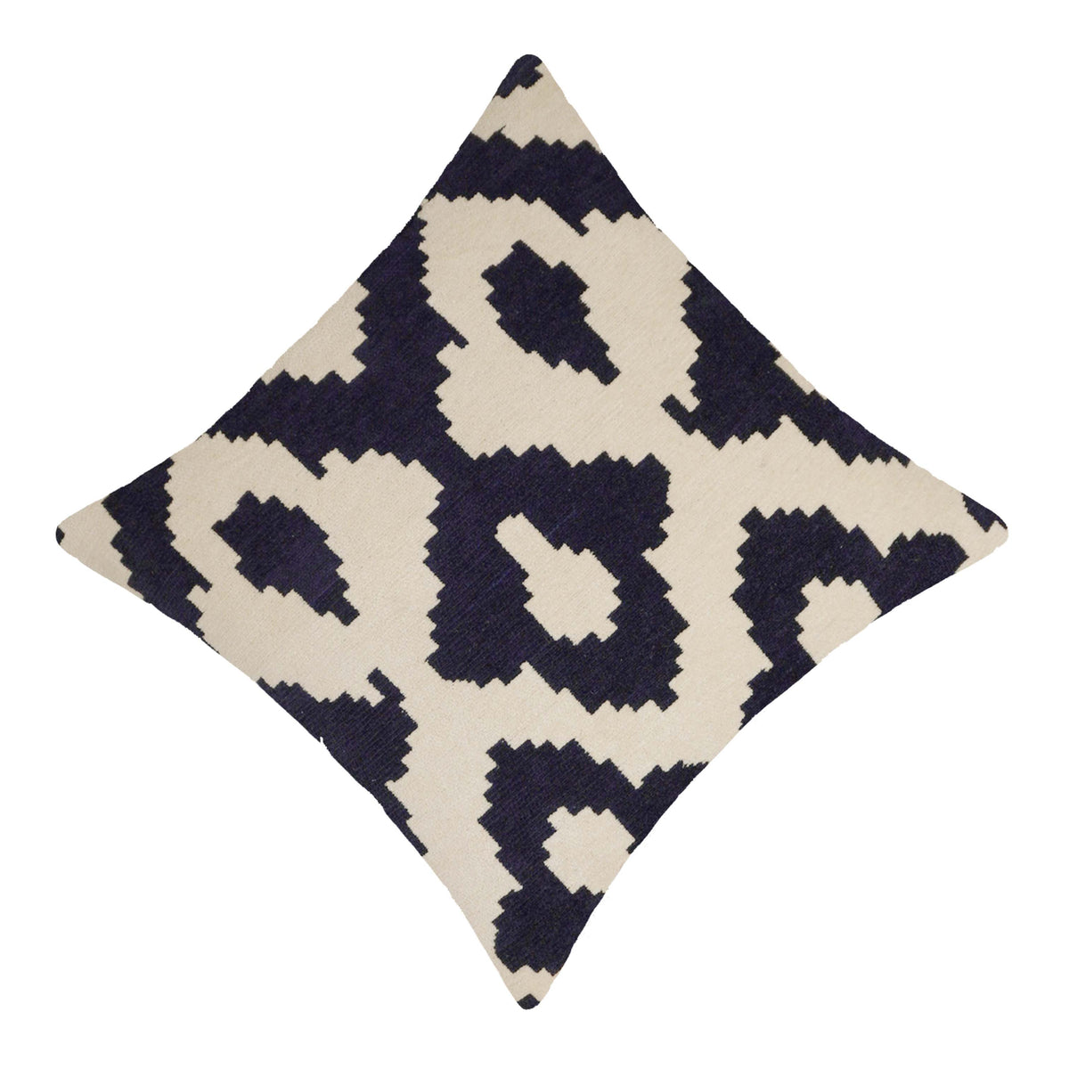 Navy blue and ivory geometric ikat jacquard cotton cushion cover 45x45 cm
