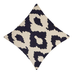 Navy blue and ivory geometric ikat jacquard cotton cushion cover 45x45 cm