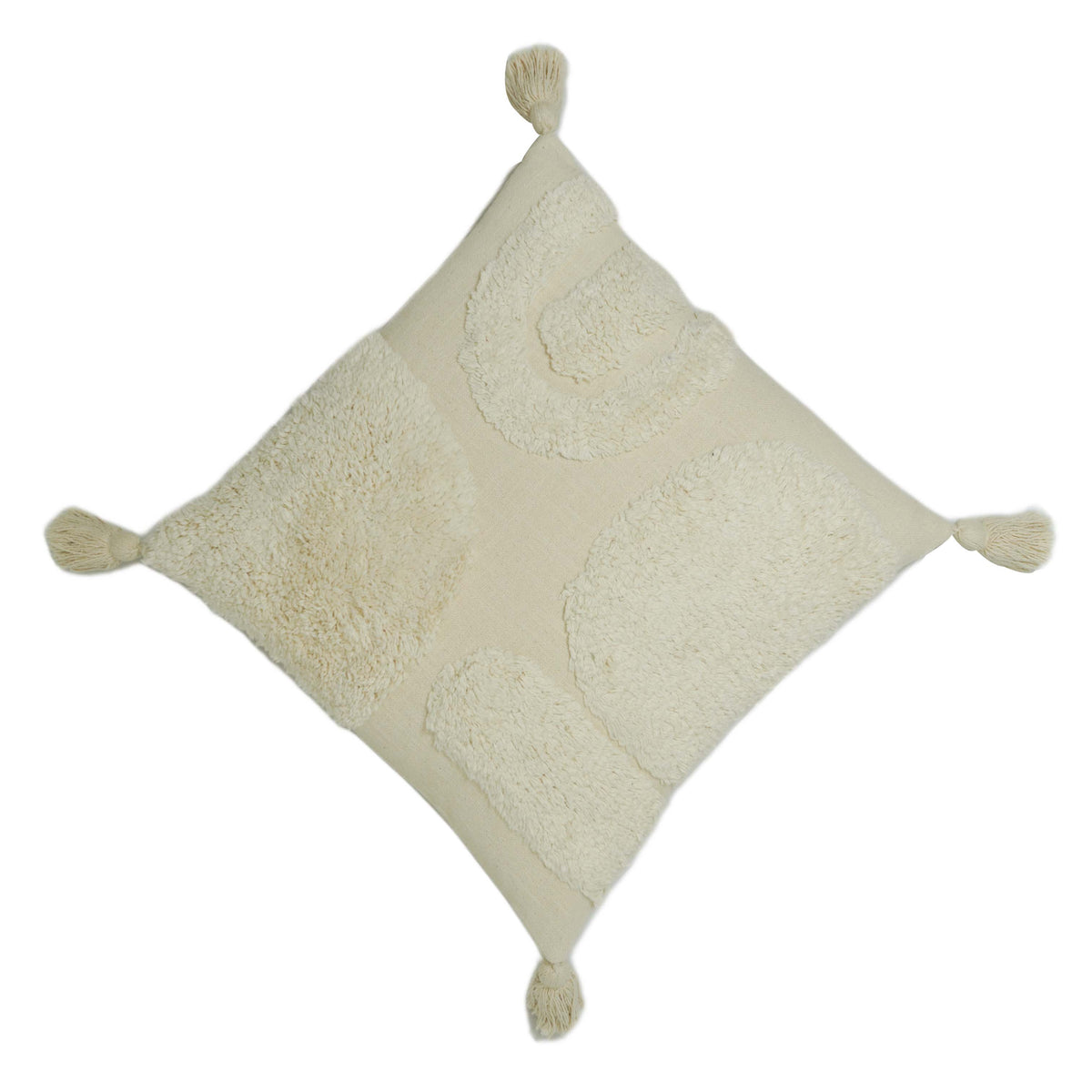 Hand-Tufted Cream Cotton Cushion Cover with Abstract Pattern & Tassels – 45 x 45 cm
