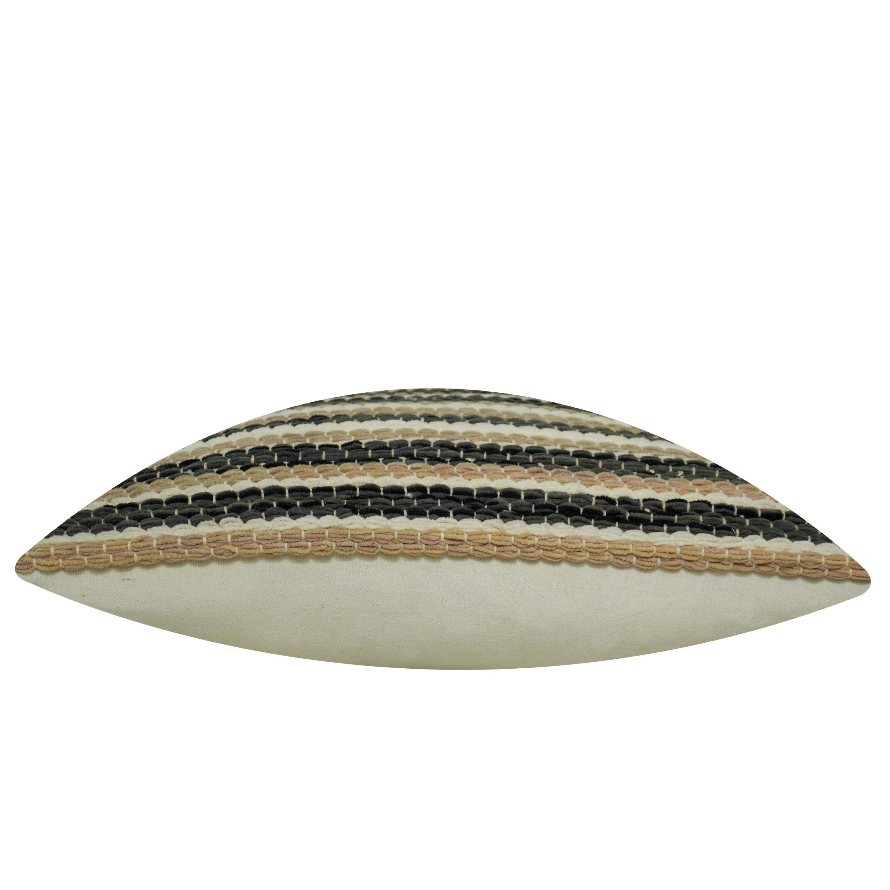 **Handwoven Striped Cushion Cover 45 x 45 cm – Black, Beige & Ivory Textured Cushion Cover**