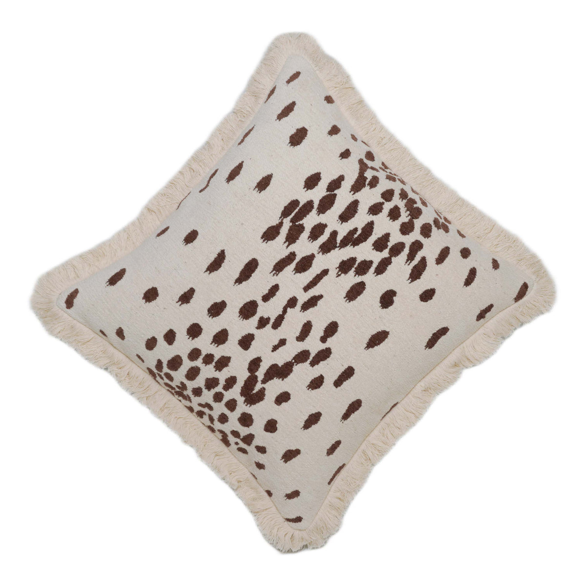 Jacquard Cushion Cover 45x45 cm – Cream & Brown Abstract Pattern with Fringe
