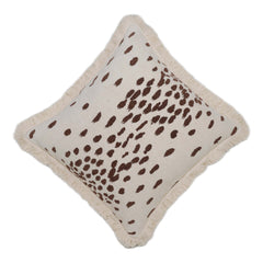 Jacquard Cushion Cover 45x45 cm – Cream & Brown Abstract Pattern with Fringe