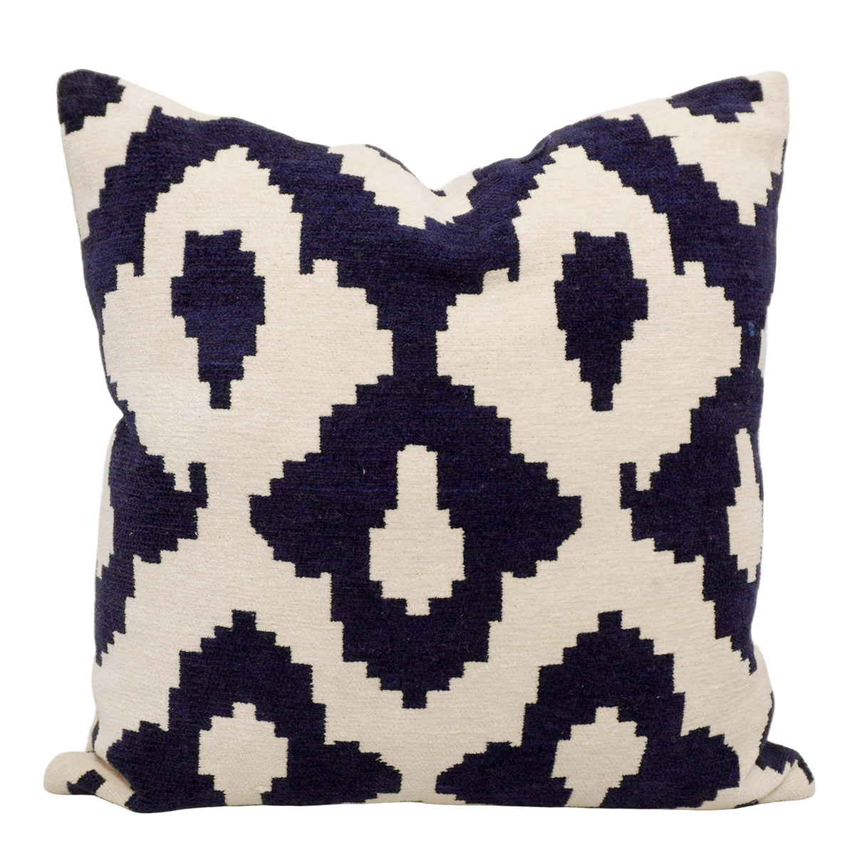 Navy & Ivory Ikat Jacquard Cotton Cushion Cover 45x45 cm