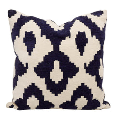 Navy & Ivory Ikat Jacquard Cotton Cushion Cover 45x45 cm
