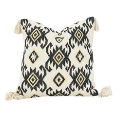 Handgewebter Baumwoll-Kissenbezug 45x45 cm | Schwarz & Elfenbein Geometrisches Tribal-Muster | Boho Moderner Deko-Kissenbezug
