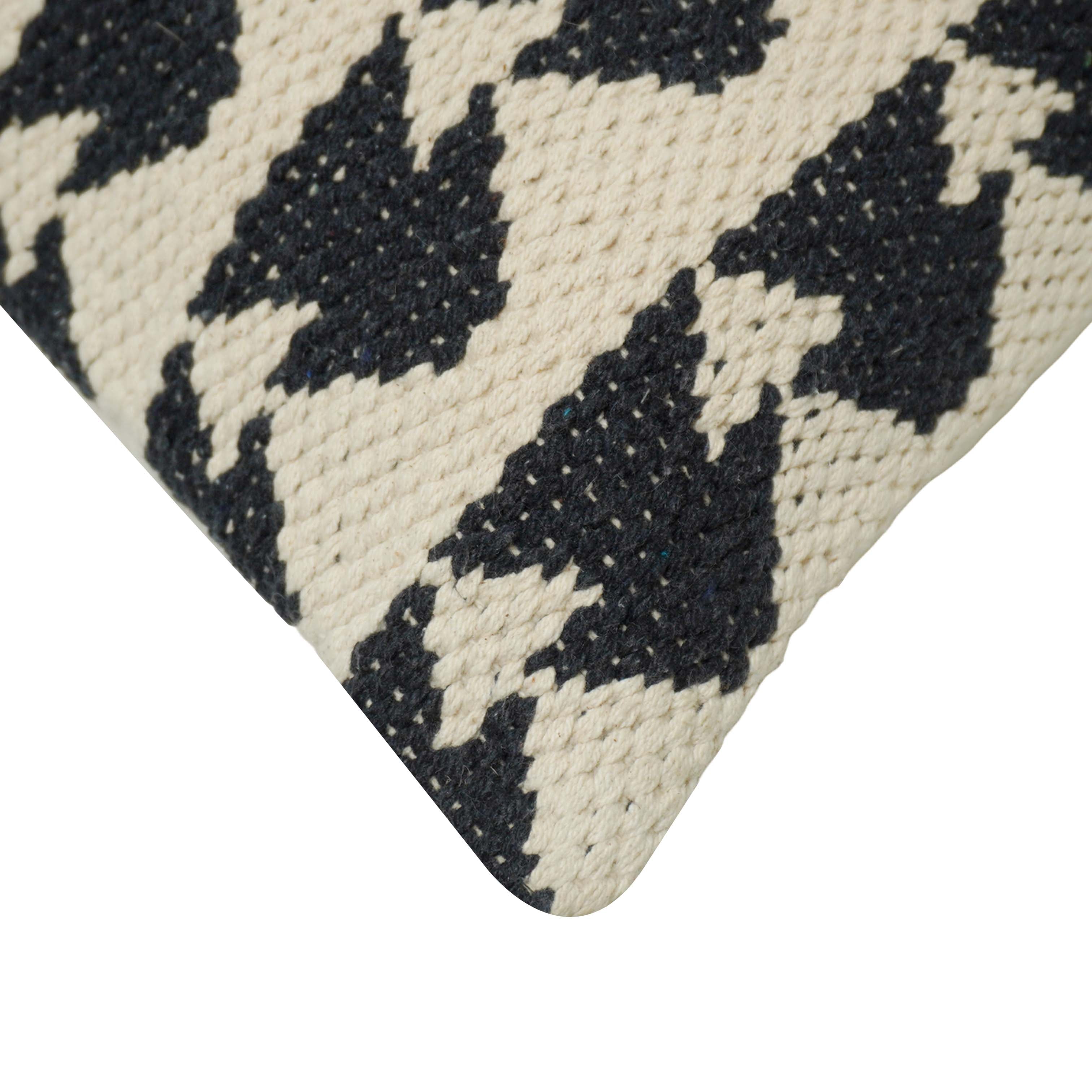 Handwoven Cotton Cushion Cover 45x45 cm | Black & Ivory Geometric Woven Throw Pillow Cover | Boho Farmhouse Decorative Cushion Cover | Hidden Zip