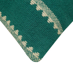 Handwoven Cotton Cushion Cover 45x45 cm | Green & Ivory Woven Geometric Pattern | Artisan Handmade Decorative Throw Pillow Cover | Concealed Zip | 100% Cotton