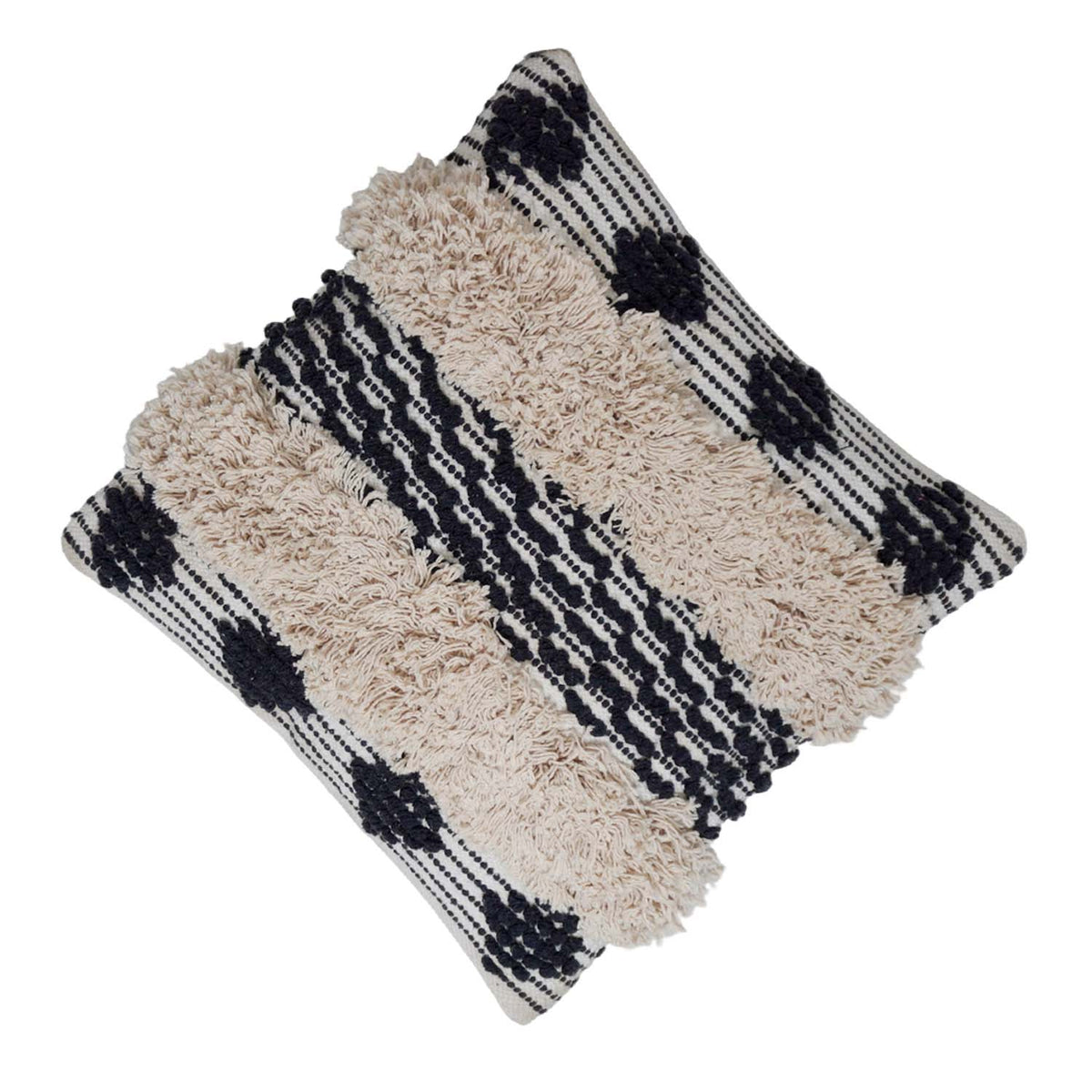 Handwoven Tufted Cotton Cushion Cover 45x45 cm | Black & Natural Textured Boho Throw Pillow Cover | Concealed Zip | Modern Decorative Cushion Cover - Bulk manufacturer & supplier from Panipat, India