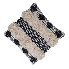 Handwoven Tufted Cotton Cushion Cover 45x45 cm | Black & Natural Textured Boho Throw Pillow Cover | Concealed Zip | Modern Decorative Cushion Cover
