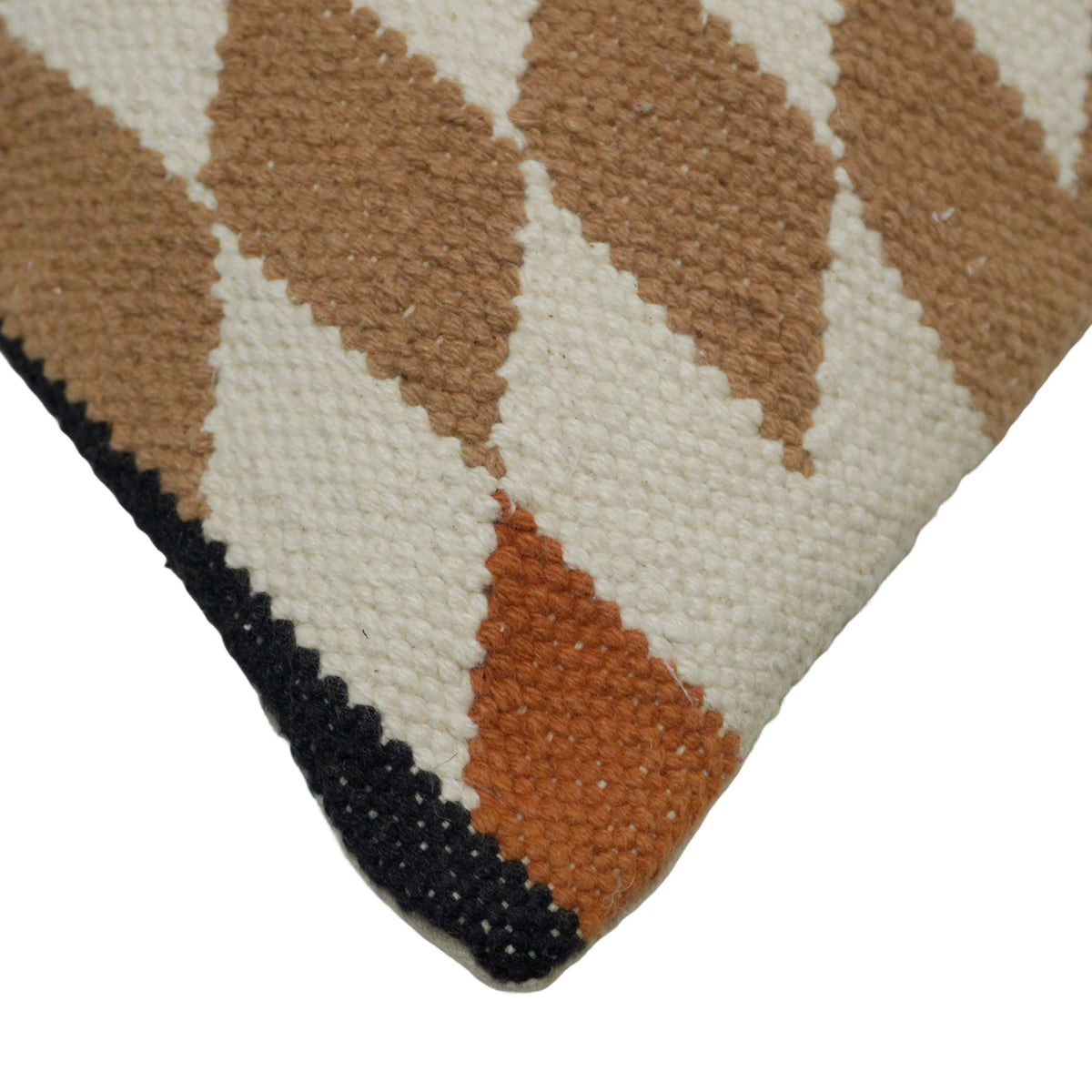 Handwoven Geometric Diamond Pattern Cotton Cushion Cover – Rust, Black, Olive & Ivory – 45 x 45 cm