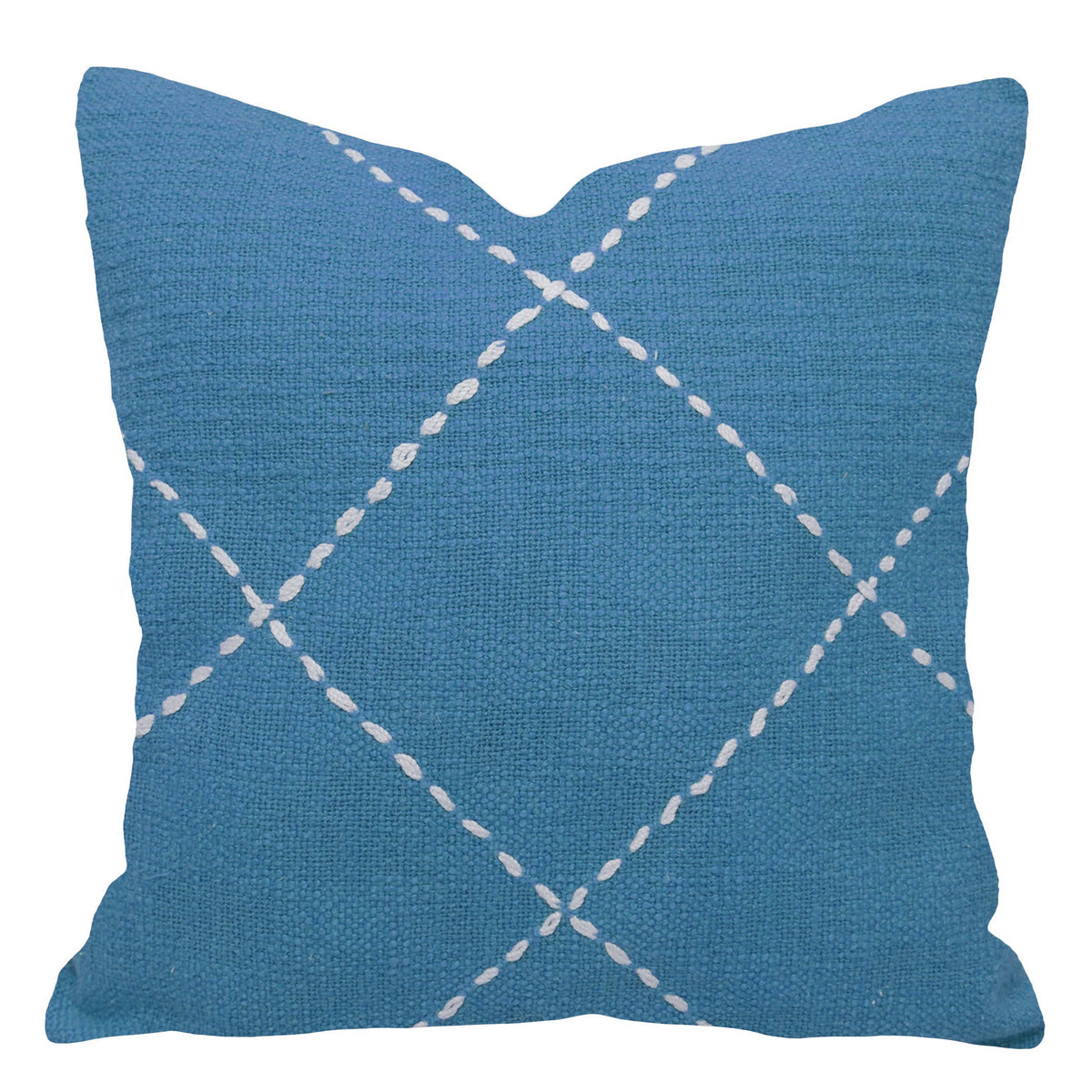 Blue & White Diamond-Stitch Hand-Embroidered Cotton Cushion Cover 45x45 cm