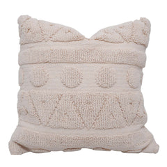 Hand Tufted Cotton Cushion Cover 45x45 cm | Boho Geometric Textured Throw Pillow Cover | Off White Decorative Cushion Cover with Concealed Zipper