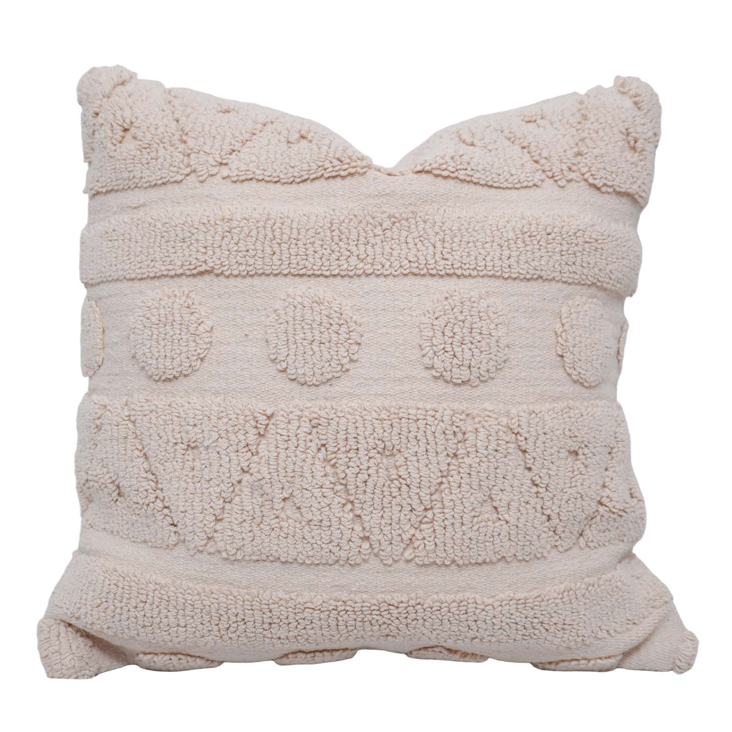 Hand Tufted Cotton Cushion Cover 45x45 cm | Boho Geometric Textured Throw Pillow Cover | Off White Decorative Cushion Cover with Concealed Zipper
