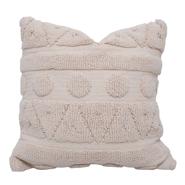 Hand Tufted Cotton Cushion Cover 45x45 cm | Boho Geometric Textured Throw Pillow Cover | Off White Decorative Cushion Cover with Concealed Zipper