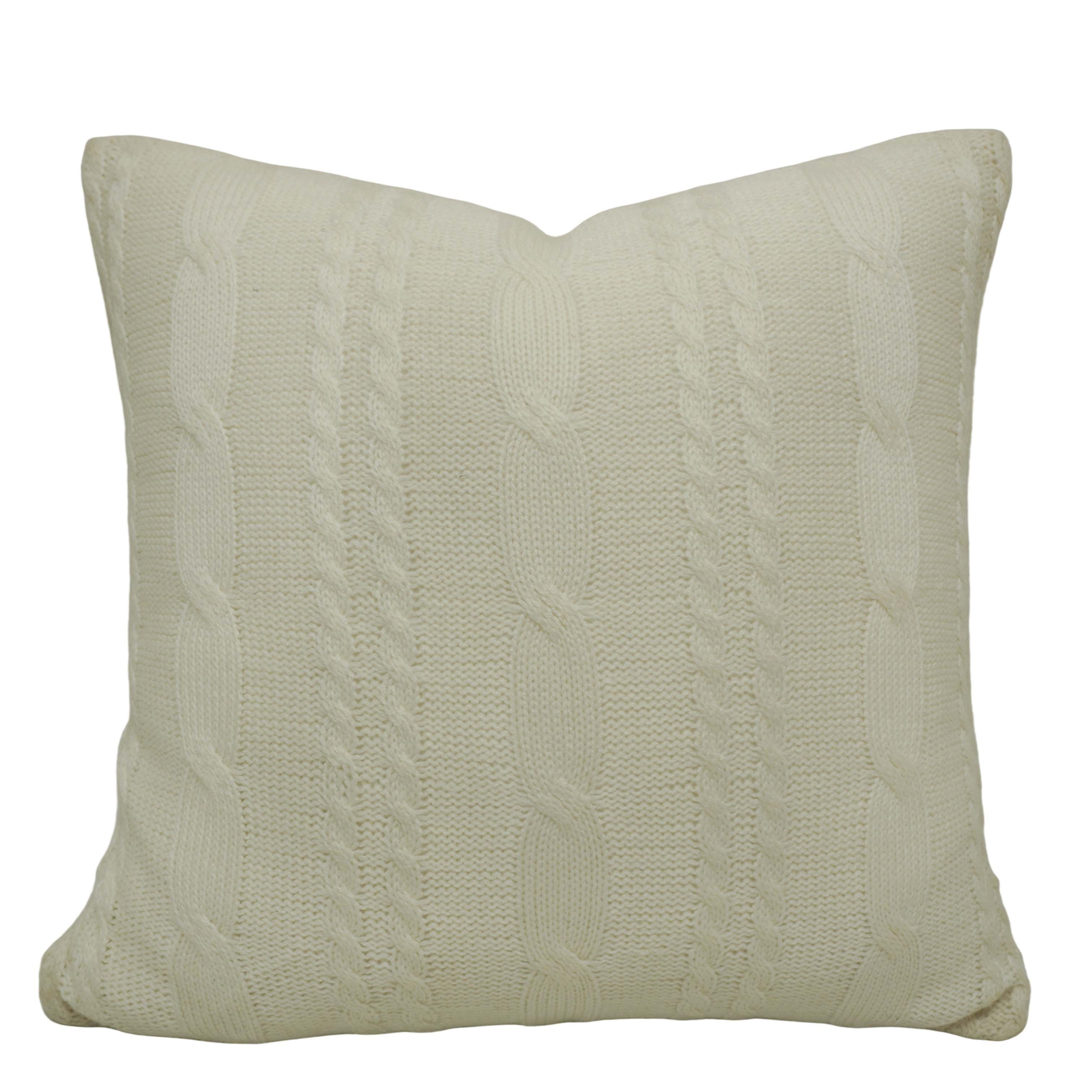 Hand Knitted Cotton Cushion Cover 45x45 cm | Cable Knit Decorative Throw Pillow Cover | Soft Textured Sofa & Bed Cushion Cover with Hidden Zipper | Ivory
