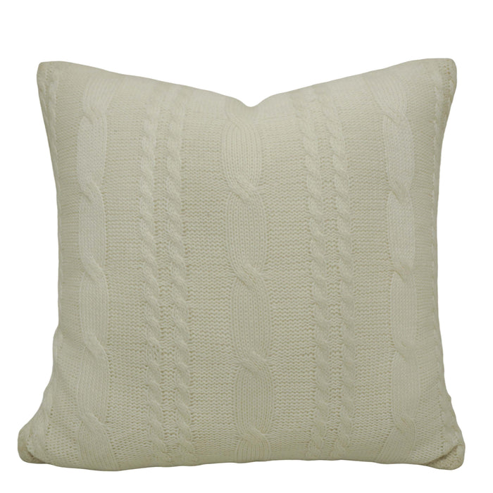 Hand Knitted Cotton Cushion Cover 45x45 cm | Cable Knit Decorative Throw Pillow Cover | Soft Textured Sofa & Bed Cushion Cover with Hidden Zipper | Ivory
