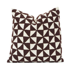 Housse de coussin en coton jacquard géométrique 45x45 cm | Motif abstrait marron et ivoire | Taie d'oreiller décorative moderne