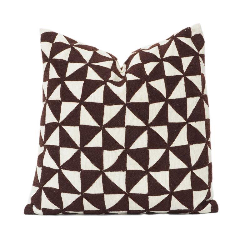 Geometric Jacquard Cotton Cushion Cover 45x45 cm | Brown & Ivory Abstract Pattern | Modern Decorative Pillow Case