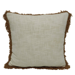 Handwoven Cotton Cushion Cover with Brown Fringe – 45 x 45 cm | Natural Ivory Textured Boho Accent Pillow Cover