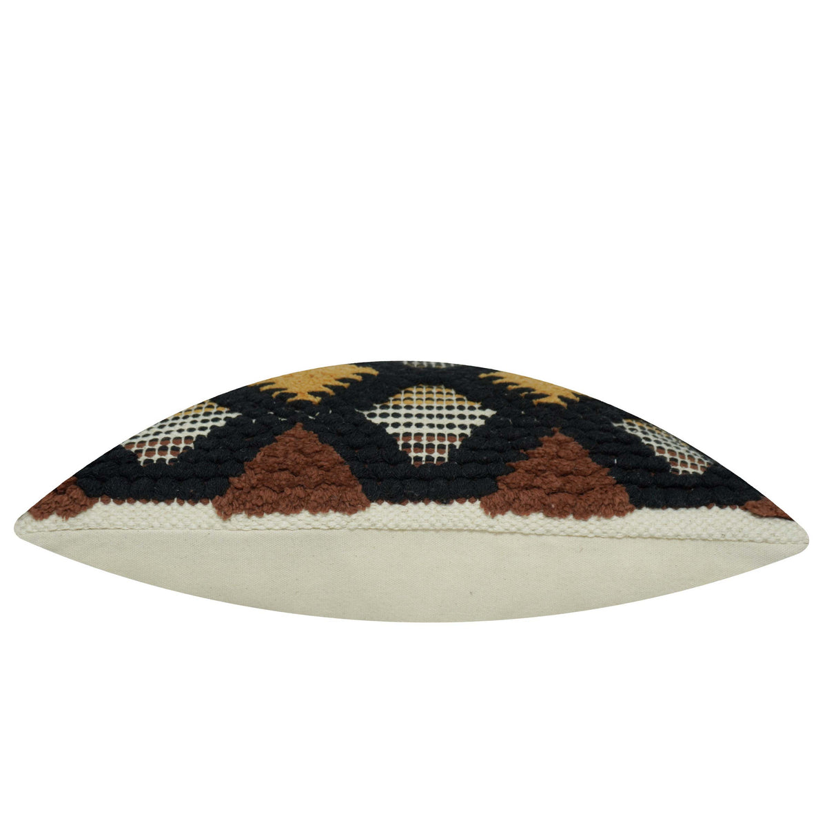 Handwoven Tufted Geometric Cushion Cover – Black, Mustard & Brown – 45 x 45 cm