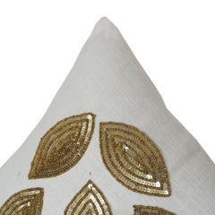 Luxury Gold Leaf Corner Embroidery Cushion Cover – Modern Cotton Throw Pillow