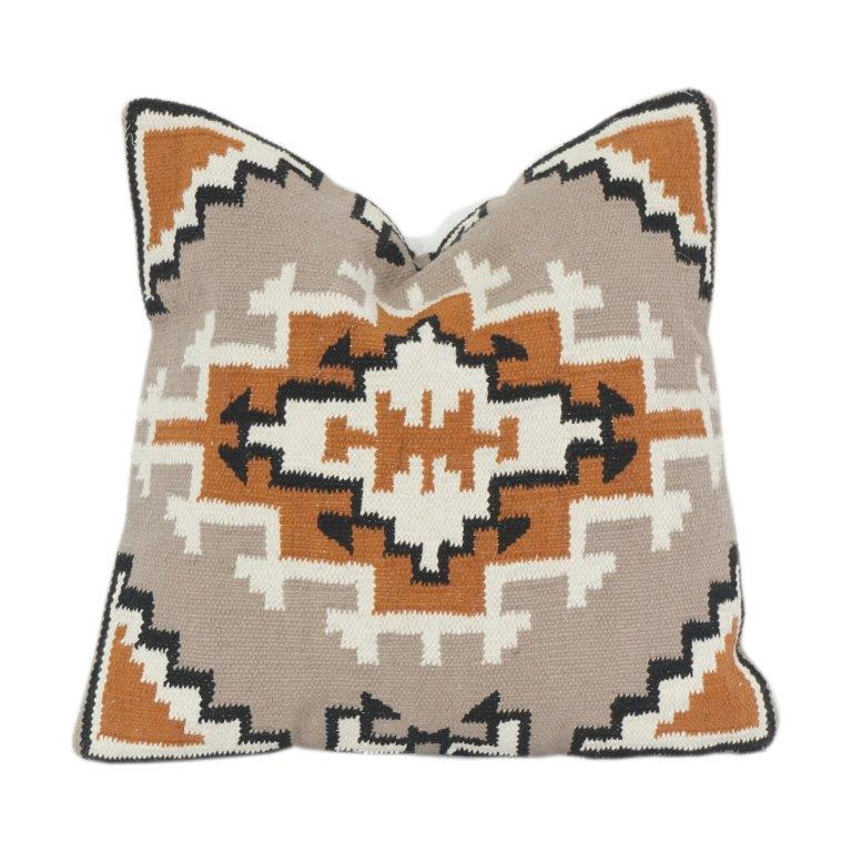 Geometric Embroidered Cotton Cushion Cover | Boho Tribal Pattern | Decorative Throw Pillow Case 18x18 Inch - Bulk manufacturer & supplier from Panipat, India