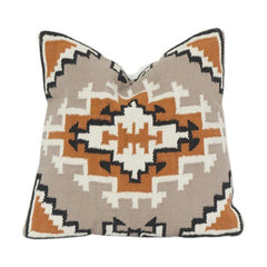 Geometric Embroidered Cotton Cushion Cover | Boho Tribal Pattern | Decorative Throw Pillow Case 18x18 Inch