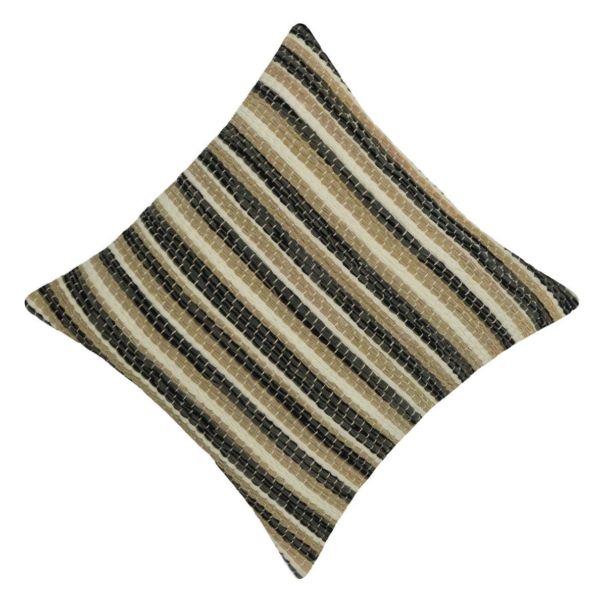 **Handwoven Striped Cushion Cover 45 x 45 cm – Black, Beige & Ivory Textured Cushion Cover**