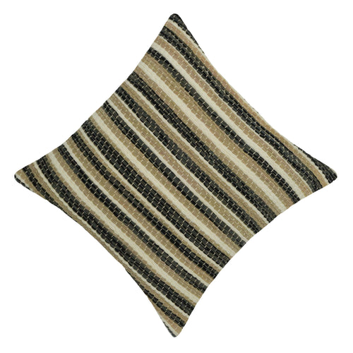 **Handwoven Striped Cushion Cover 45 x 45 cm – Black, Beige & Ivory Textured Cushion Cover**