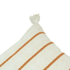 Handwoven Knitted Cotton Cushion Cover with Tassels – Ivory & Rust Striped Textured Design | 45 x 45 cm