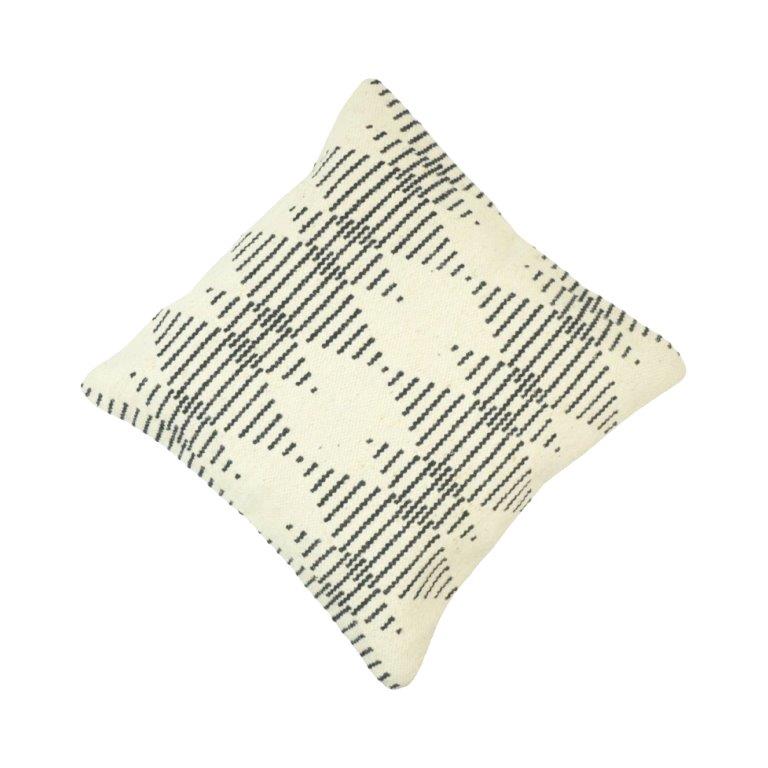 Handmade Geometric Cotton Cushion Cover 45x45 cm | Black & Ivory Woven Tribal Pattern | Artisan Decorative Pillow Cover