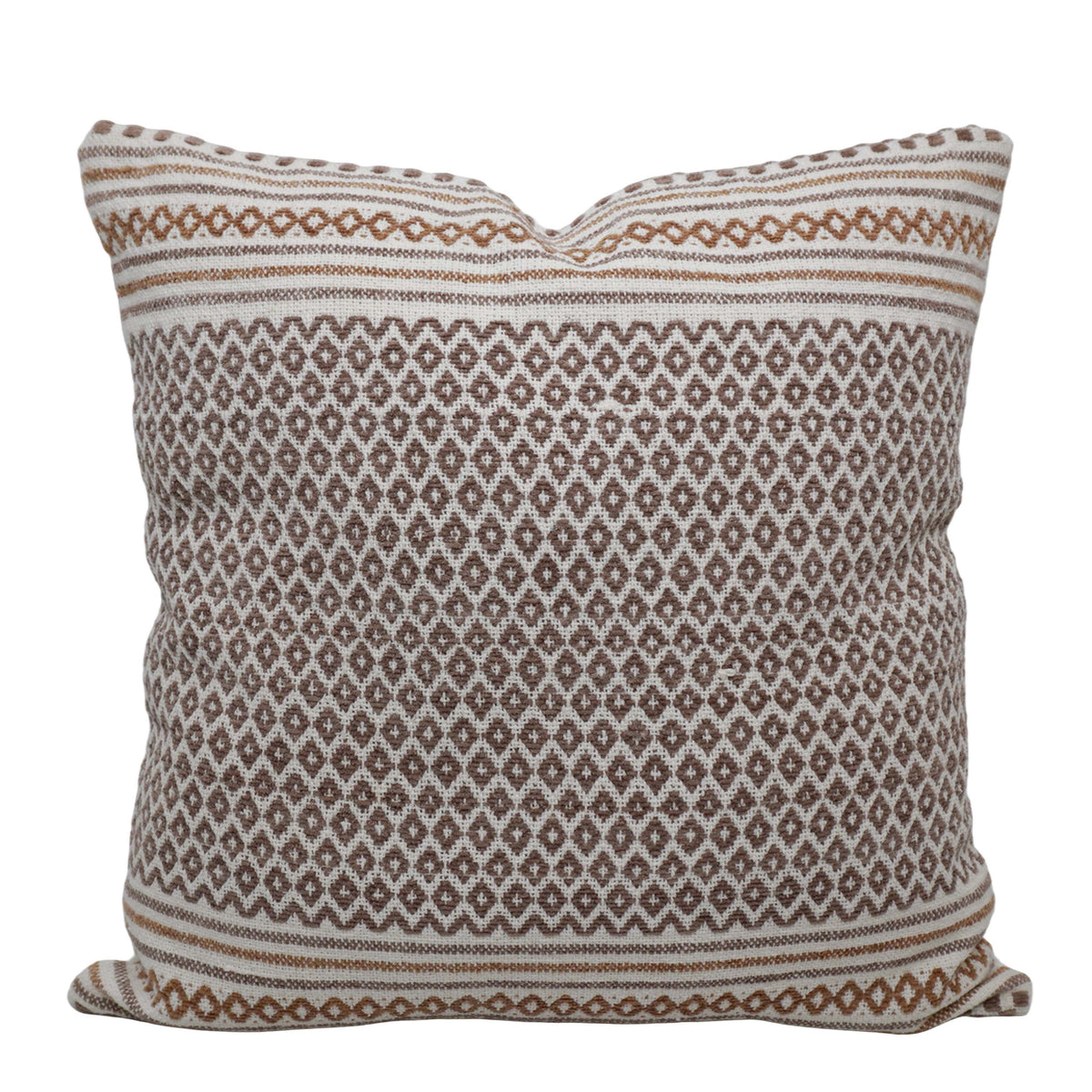 Handwoven Cotton Cushion Cover 45x45 cm | Geometric Woven Pattern | Natural & Taupe | Decorative Throw Pillow Cover | Hidden Zipper - Bulk manufacturer & supplier from Panipat, India