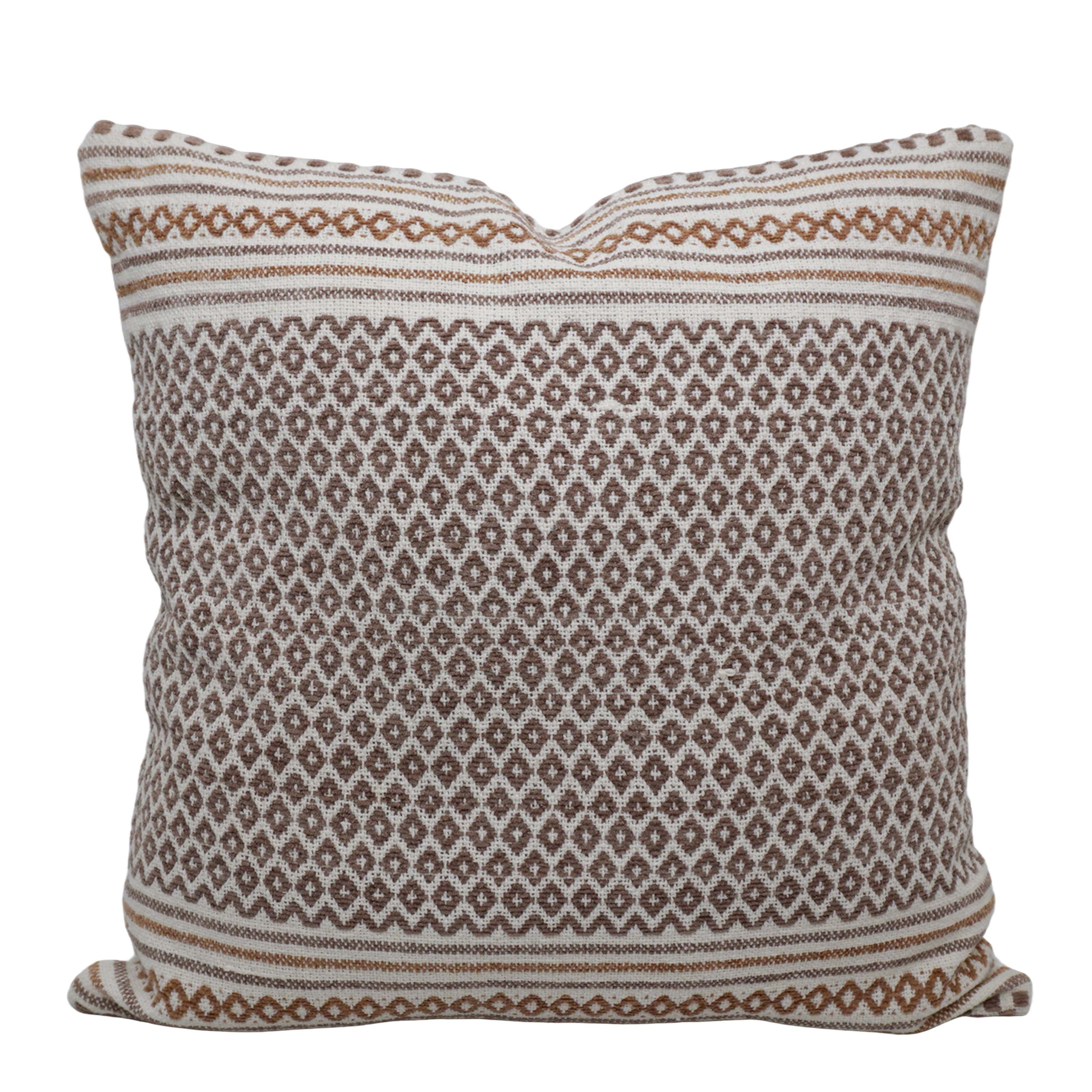 Handwoven Cotton Cushion Cover 45x45 cm | Geometric Woven Pattern | Natural & Taupe | Decorative Throw Pillow Cover | Hidden Zipper