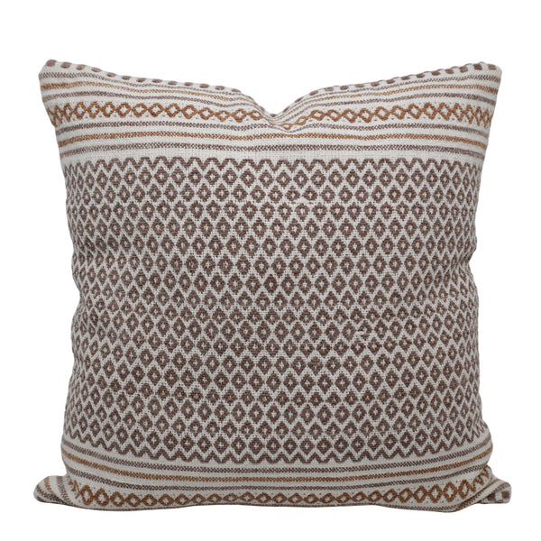 Handwoven Cotton Cushion Cover 45x45 cm | Geometric Woven Pattern | Natural & Taupe | Decorative Throw Pillow Cover | Hidden Zipper