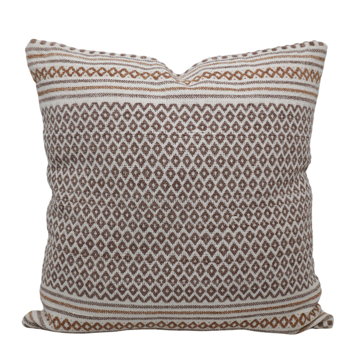 Handwoven Cotton Cushion Cover 45x45 cm | Geometric Woven Pattern | Natural & Taupe | Decorative Throw Pillow Cover | Hidden Zipper