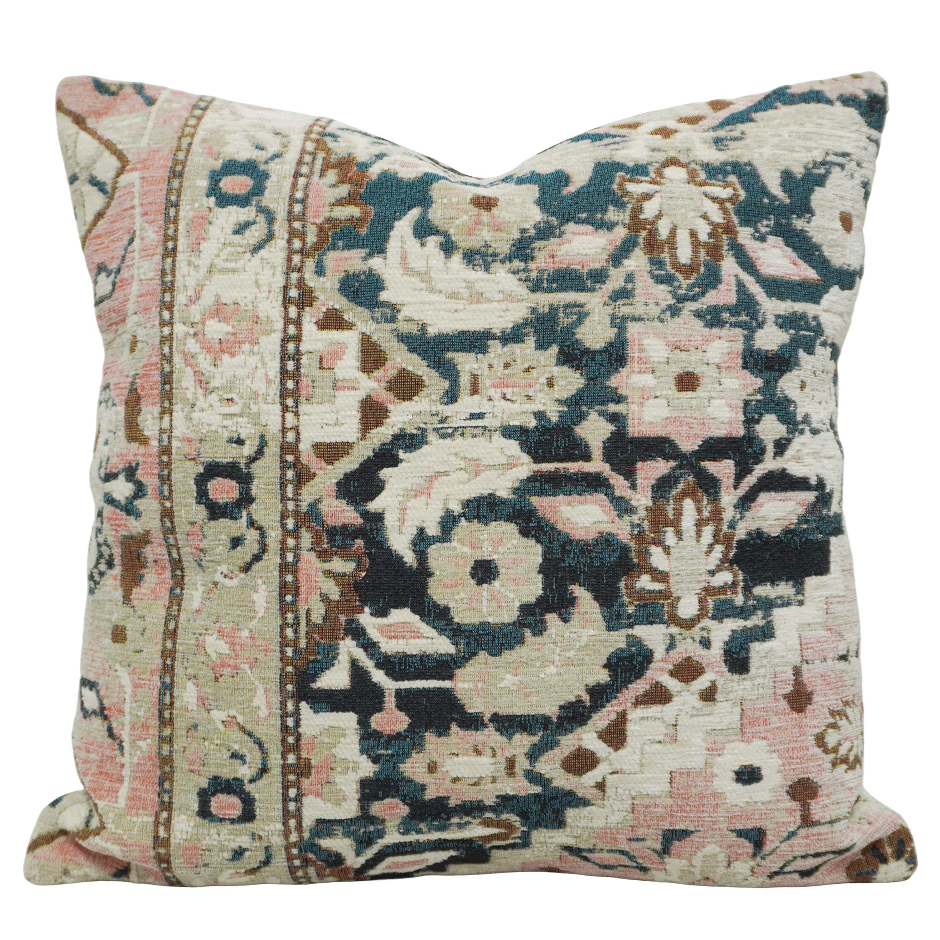 Vintage Floral Jacquard Cushion Cover 45x45 cm | Woven Cotton Decorative Throw Pillow Cover | Boho & Classic Home Décor