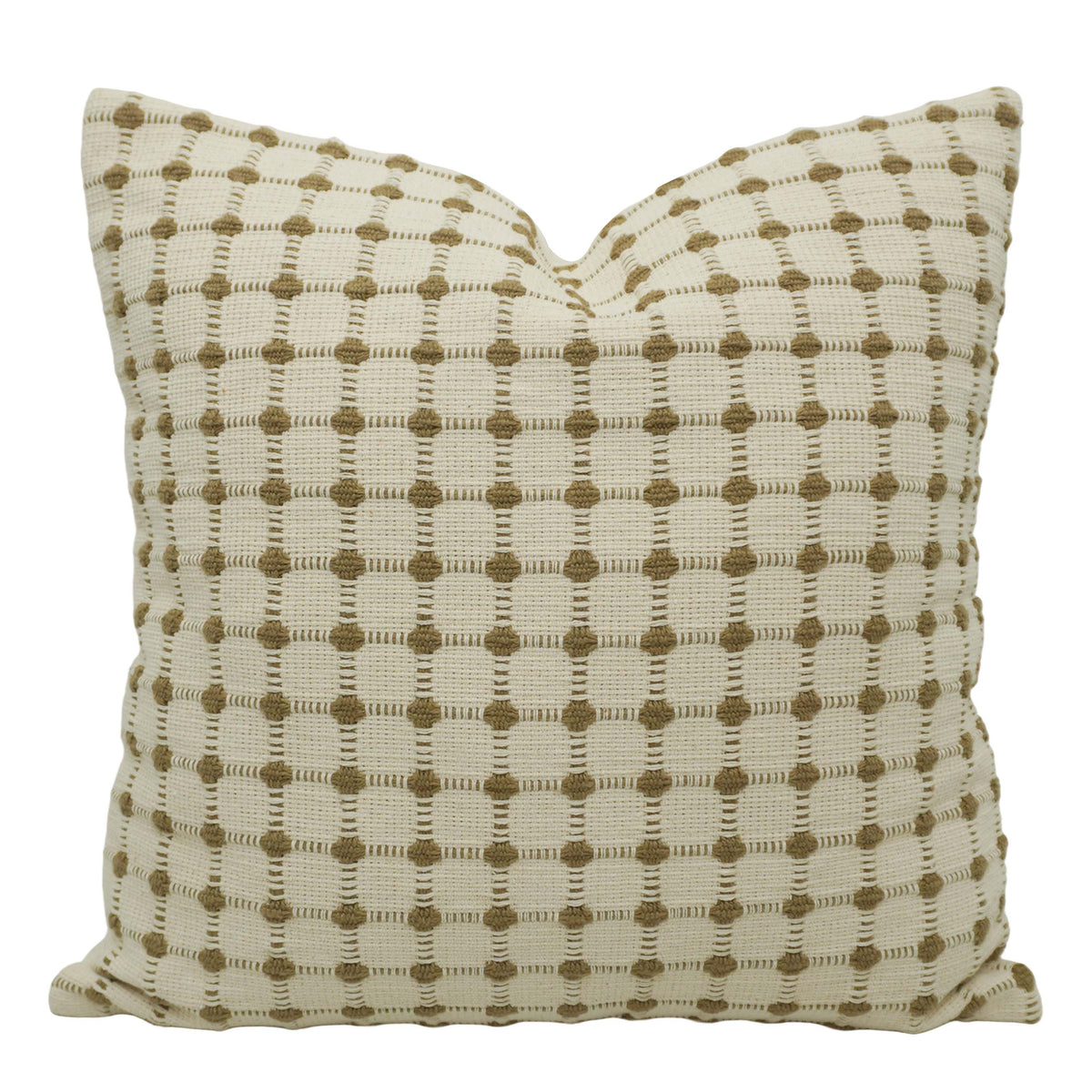 Handwoven Cotton Checkered Cushion Cover 45x45 cm | Textured Woven Decorative Throw Pillow Cover | Ivory & Natural | Hidden Zipper - Bulk manufacturer & supplier from Panipat, India