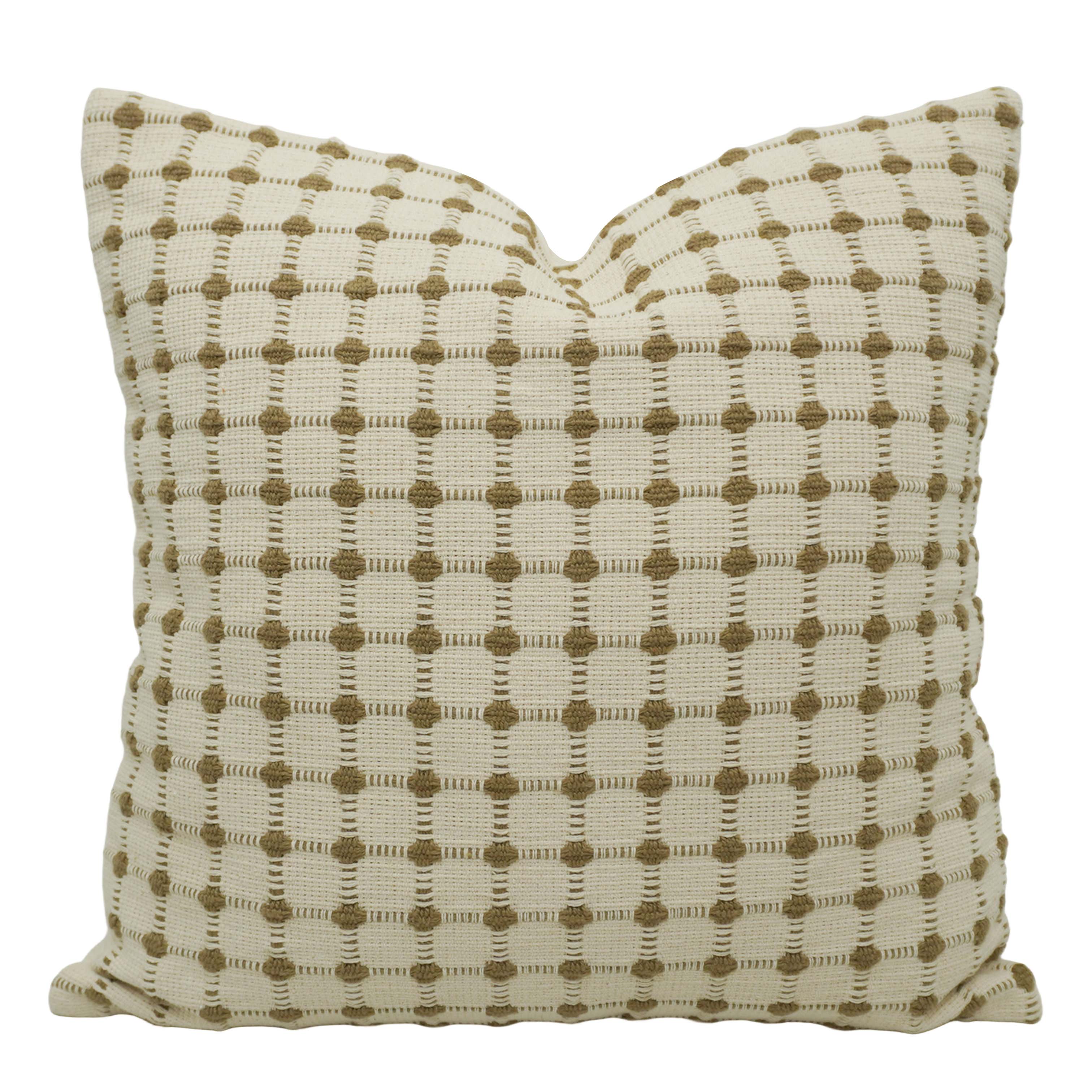 Handwoven Cotton Checkered Cushion Cover 45x45 cm | Textured Woven Decorative Throw Pillow Cover | Ivory & Natural | Hidden Zipper