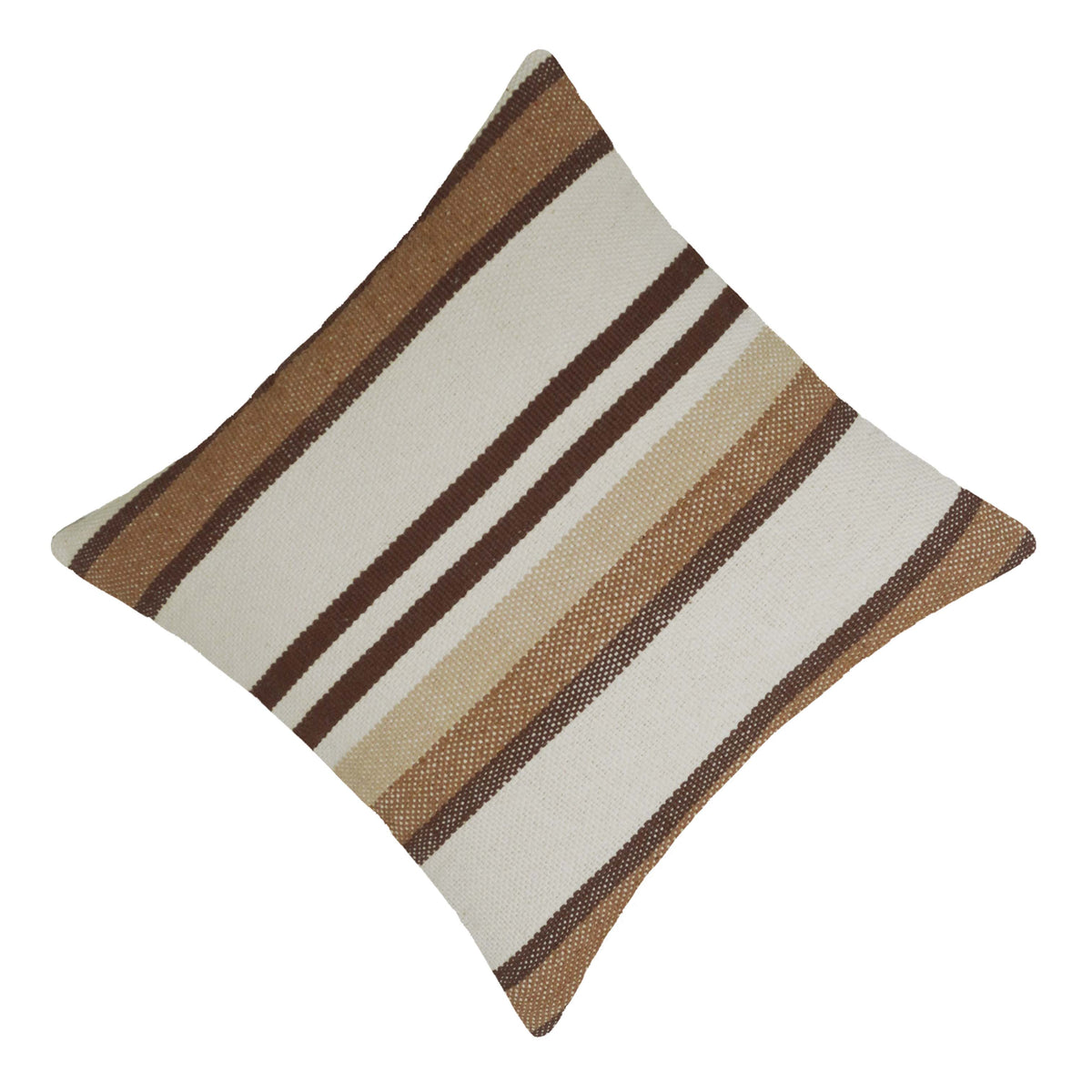 Handwoven Cotton Cushion Cover – Beige & Brown Striped Textured Cushion, 45 x 45 cm