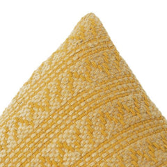 Mustard Yellow Geometric Embroidered Cotton Cushion Cover – Textured Boho Accent Pillow (18x18 Inch)