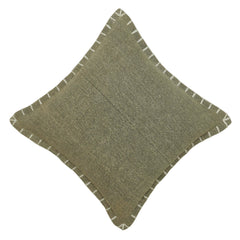 Hand Embroidered Corner Stitch Cotton Cushion Cover 45x45 cm | Decorative Throw Pillow Cover with Contrast Hand Stitch Border | Hidden Zipper | Olive Green