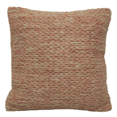 Handwoven Wool Cushion Cover 45x45 cm | Chunky Knit Textured Throw Pillow Cover | Soft Decorative Cushion Cover for Sofa, Bed & Living Room | Blush Pink