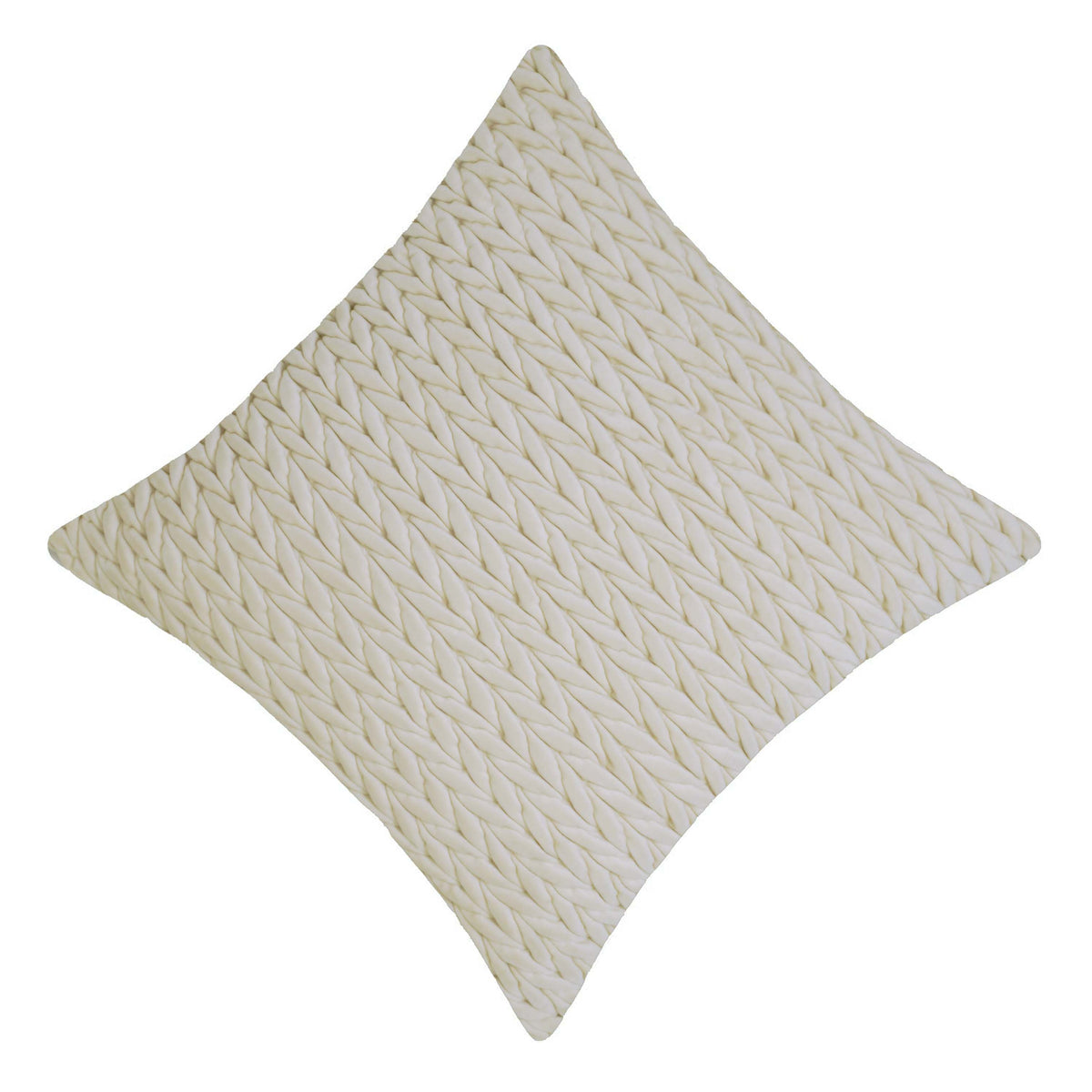 Ivory velvet textured cushion cover with raised braided pattern 45x45 cm