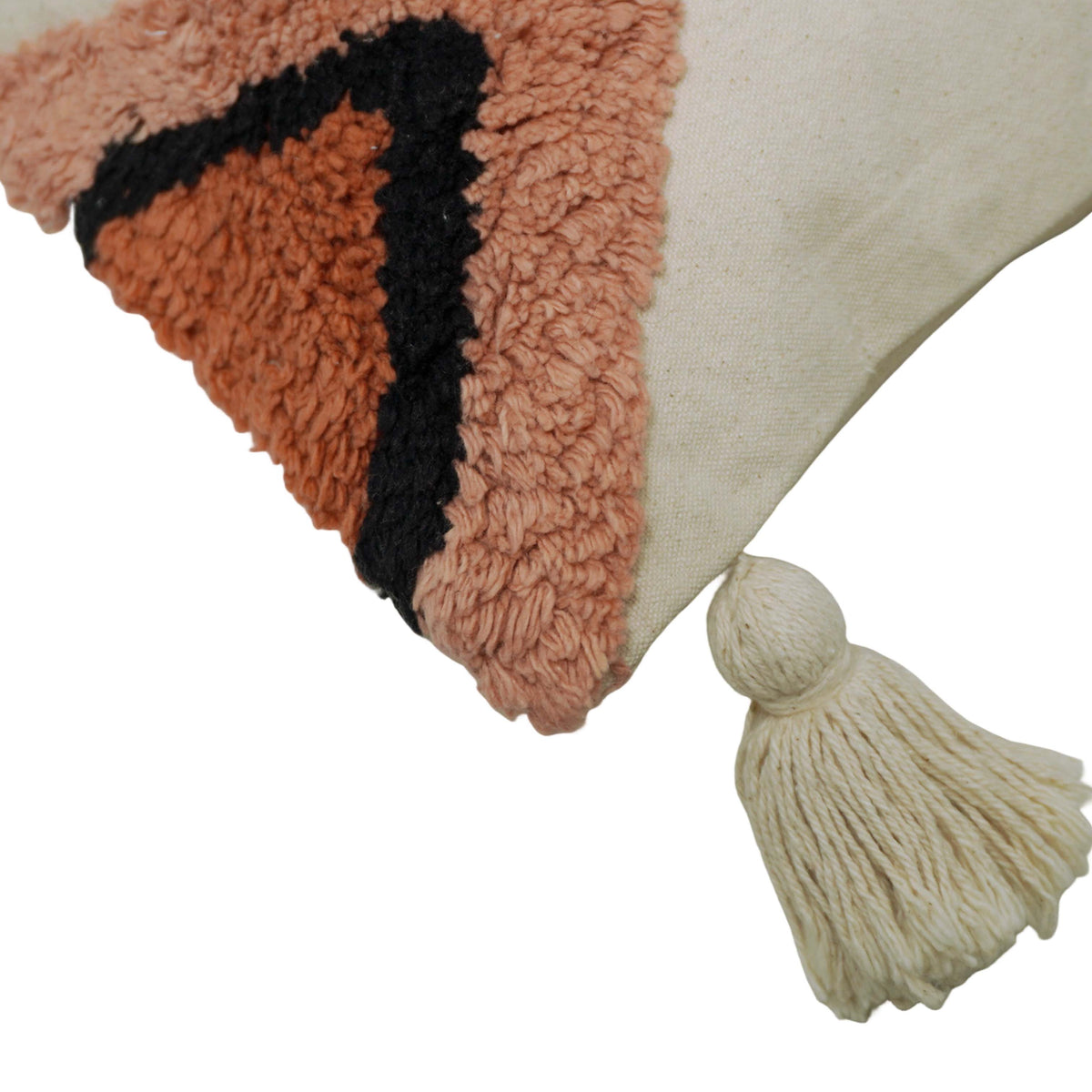 Hand Tufted Cotton Cushion Cover 45x45 cm – Geometric Diamond Design with Tassel Details, Rust & Blush